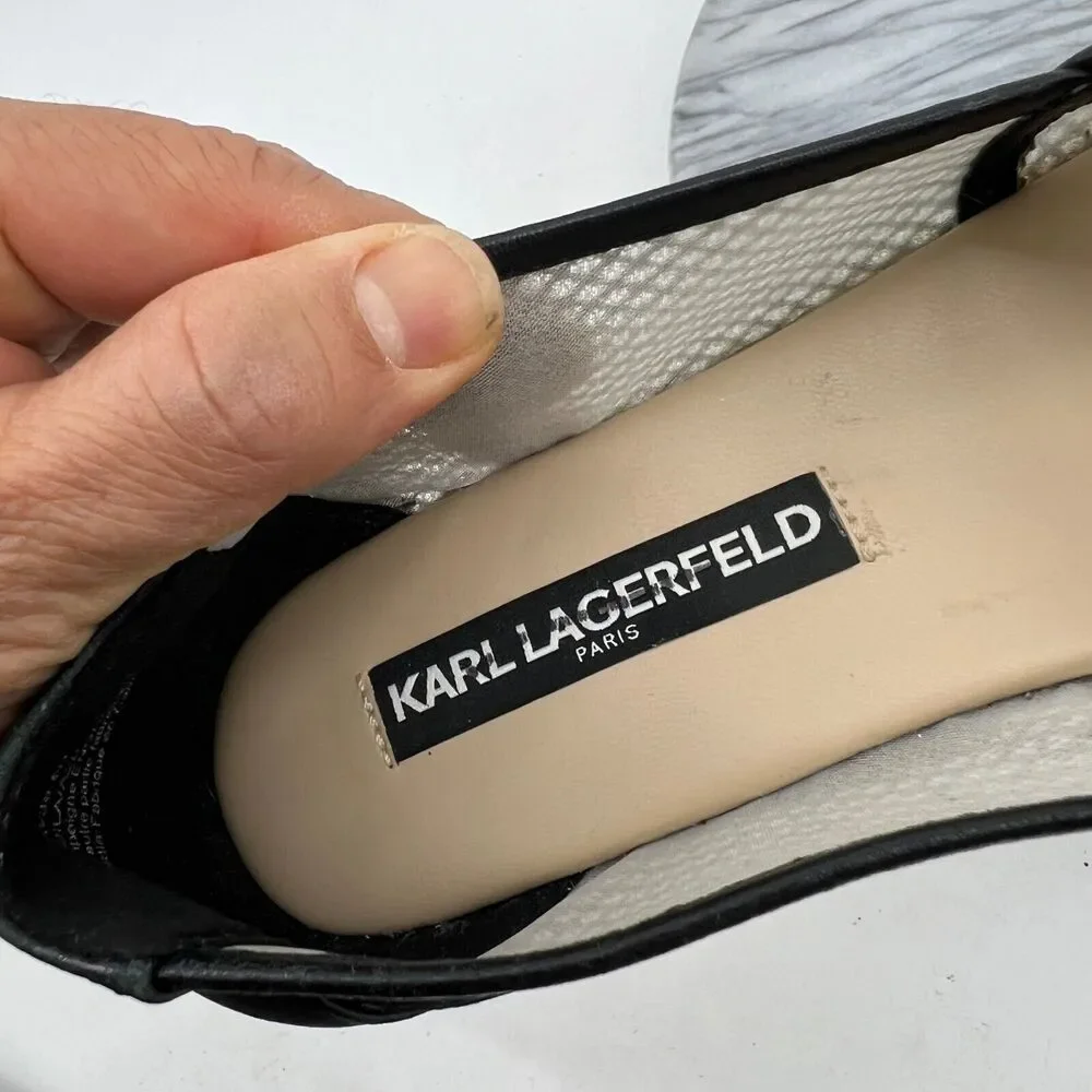 Karl Lagerfeld Womens 8 Shoe Black Adila Leather Mesh Platform Espadrille SlipOn